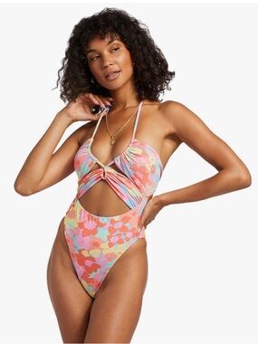 Billabong Coast Is Clear One Piece swimsuit in a multi-colored floral print L